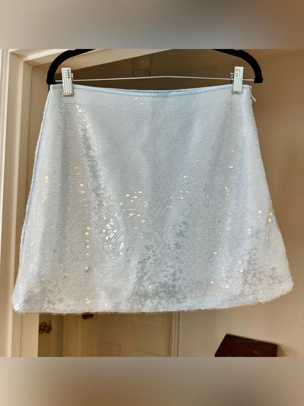 NWT Abercrombie & Fitch Light Blue Sequin A-Line Mini Skort - Picture 1 of 7